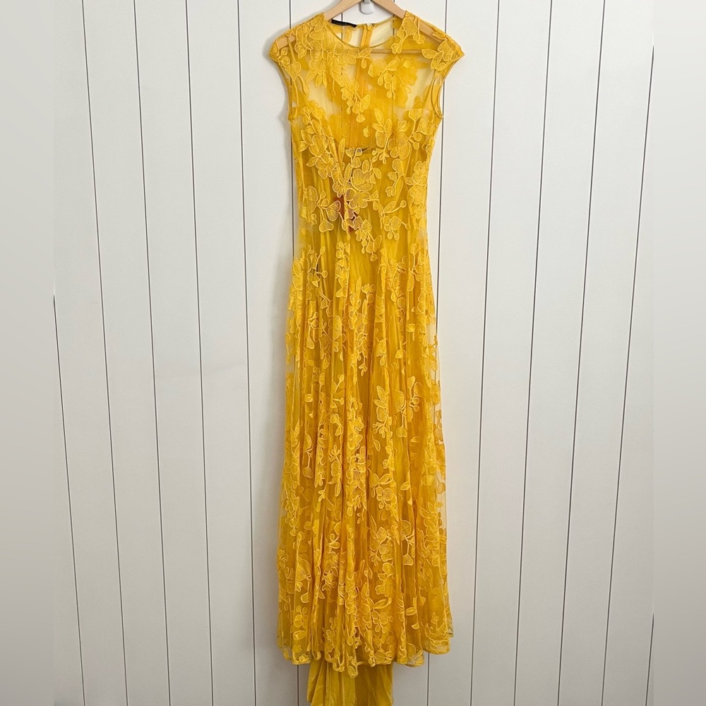 Carolina Herrera Runway Yellow Floral Eyelet Gown - Picture 3 of 5